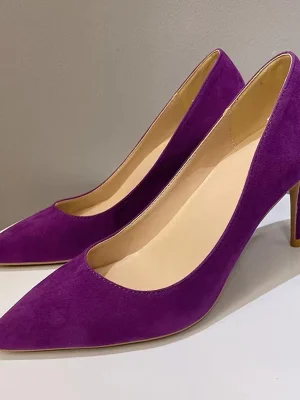 Purple Flock Women Pointy Toe High Heel Formal Dress Shoes