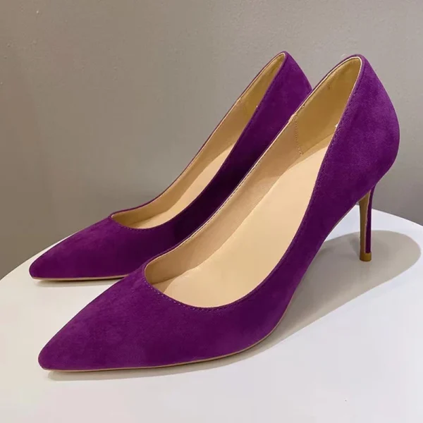 Purple Flock Women Pointy Toe High Heel Formal Dress Shoes