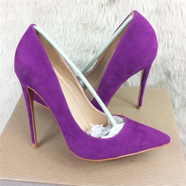 Purple Flock Women Pointy Toe High Heel Formal Dress Shoes - Image 8