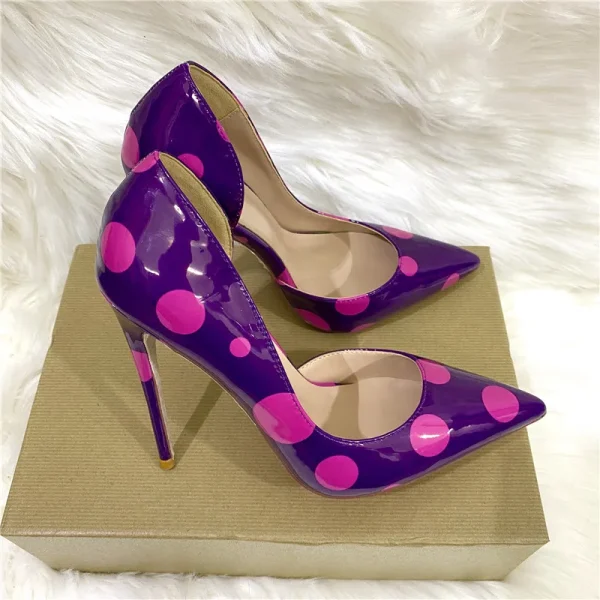 Women Purple Patent Pointy Toe High Heel Party Wedding Shoes - Image 4