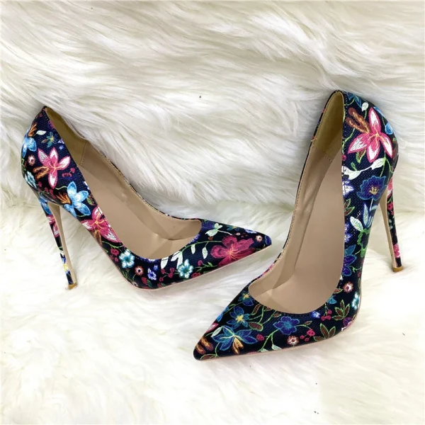 Floral Print Women Pointy Toe 8-12cm High Heel Chic Party Shoes - Image 3