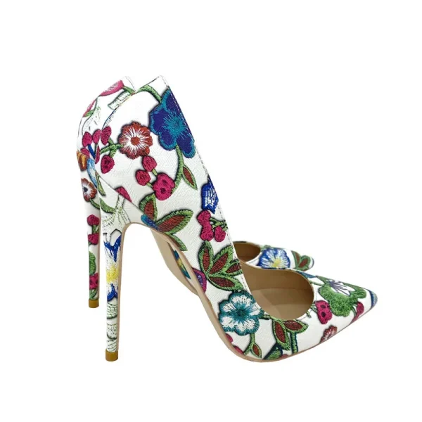 Floral Print Women Pointy Toe 8-12cm High Heel Chic Party Shoes - Image 6