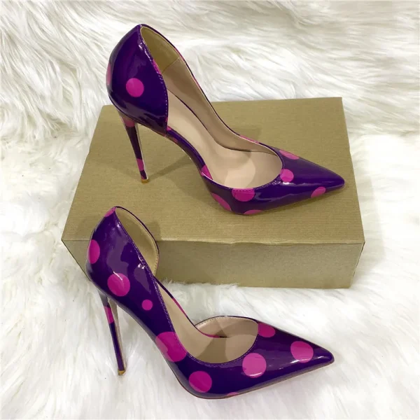 Women Purple Patent Pointy Toe High Heel Party Wedding Shoes - Image 5