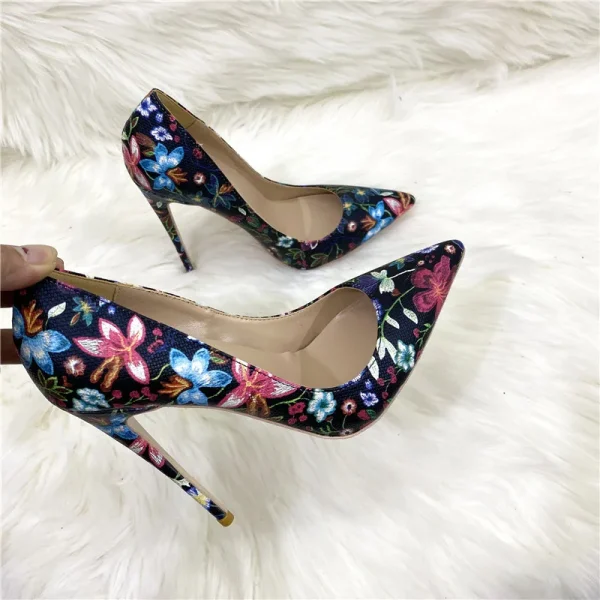 Floral Print Women Pointy Toe 8-12cm High Heel Chic Party Shoes - Image 4