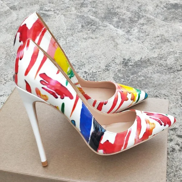 Graphic Print Women Pointed Toe High Heel Party Shoes - Image 6