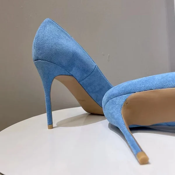 Light Blue Women Faux Suede Pointy Toe High Heel - Image 6