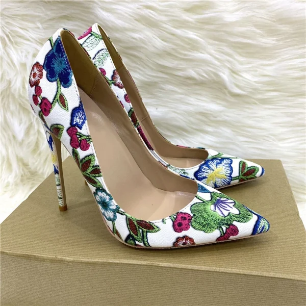 Floral Print Women Pointy Toe 8-12cm High Heel Chic Party Shoes - Image 5