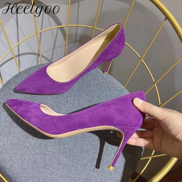 Purple Flock Women Pointy Toe High Heel Formal Dress Shoes - Image 2