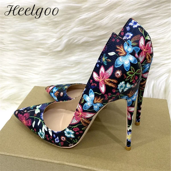 Floral Print Women Pointy Toe 8-12cm High Heel Chic Party Shoes - Image 2