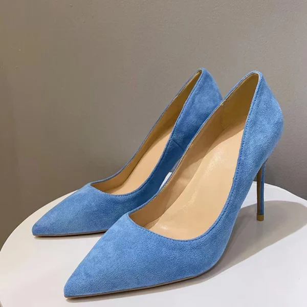 Light Blue Women Faux Suede Pointy Toe High Heel