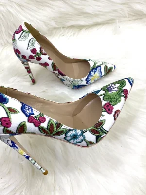 Floral Print Women Pointy Toe 8-12cm High Heel Chic Party Shoes