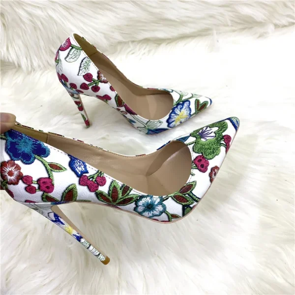 Floral Print Women Pointy Toe 8-12cm High Heel Chic Party Shoes