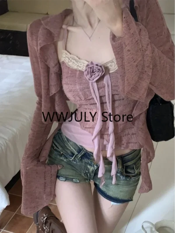 Casual Cardigan Korean Fashion Blouse Suit Woman Outfits - Image 3