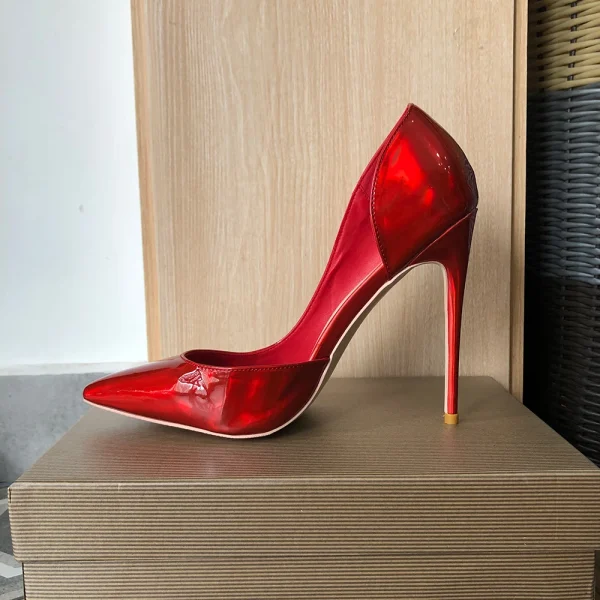 Glossy Red Women Pointy Toe High Heels Wedding Bridal Shoes - Image 3