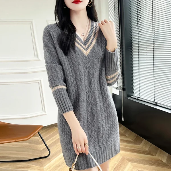 wool pullover cashmere sweater women's V-neck pullover - Image 2