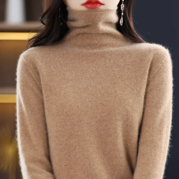 Wool Sweater women's high-necked pullover cashmere sweater - Image 3