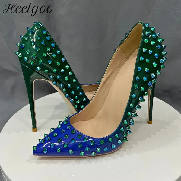 Gradient Green Blue Women Sexy Pointy Toe High Heel Shoes - Image 2