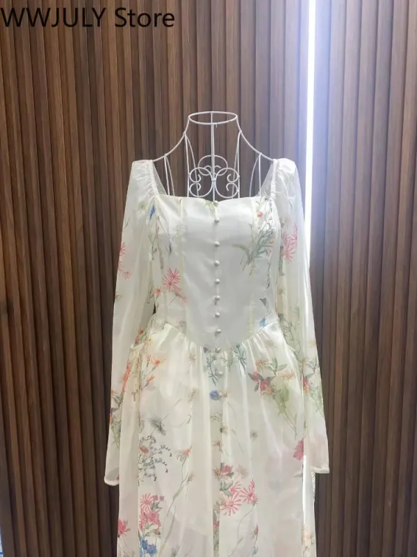 Chiffon Floral Midi Dress Office Lady 2025 Summer Elegant One Piece Dress - Image 8