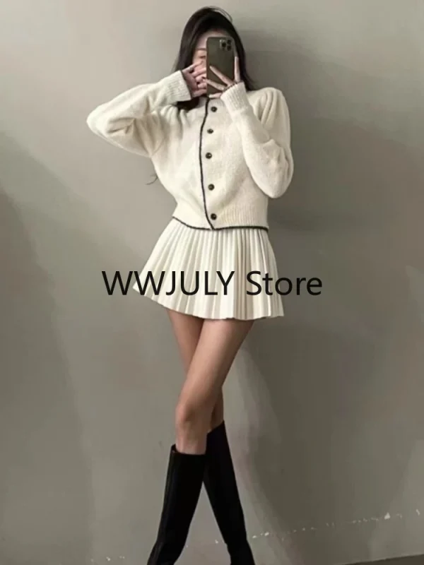 Women Elegant  Mini Skirt Korean Fashion Knitted Suit Office Lady Chic - Image 5