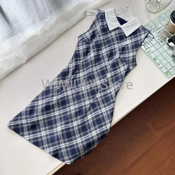 Korean Fashion Graduation Mini Plaid Preppy Sleeveless Dress - Image 4