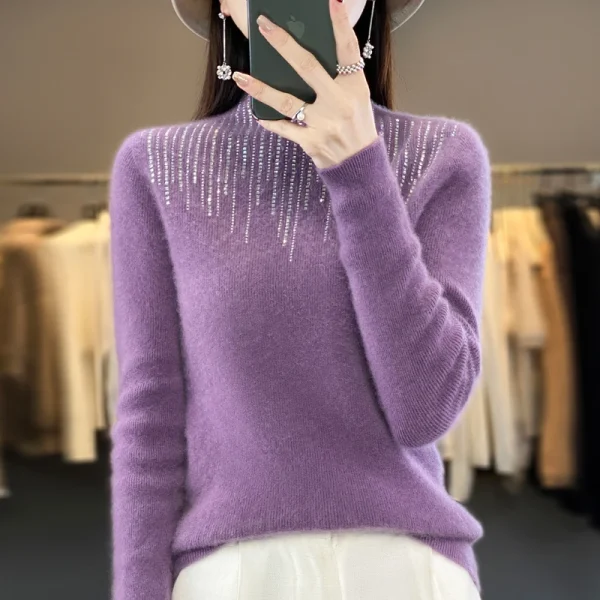 Wool pullover cashmere sweater Women's half turtleneck - Image 6