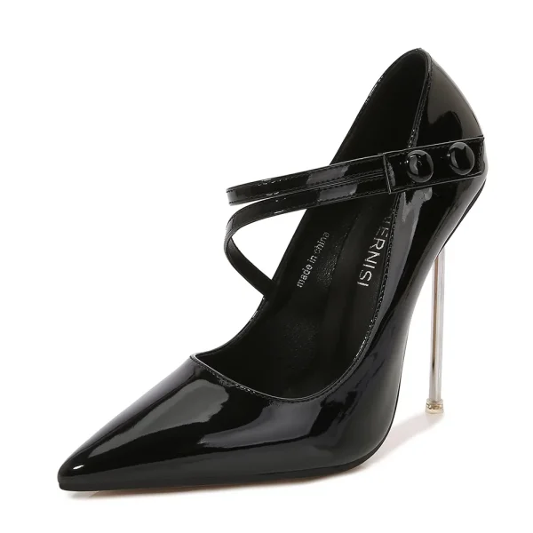 High Heels Sexy Women Glossy Black Pumps Pointed Toe - Image 9