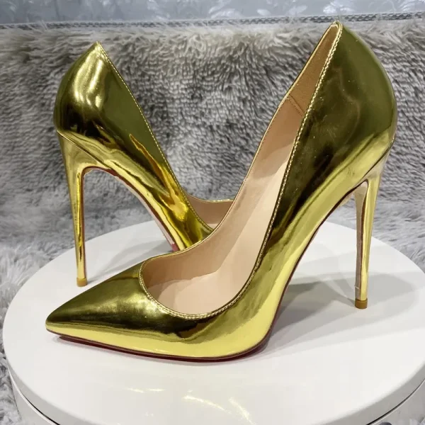 Glitter Solid Gold Women Patent Pointy Toe High Heel Wedding