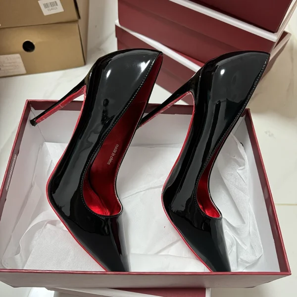 Sexy 12cm Glossy Black Women Red Inside Stilettos Pump Office - Image 4