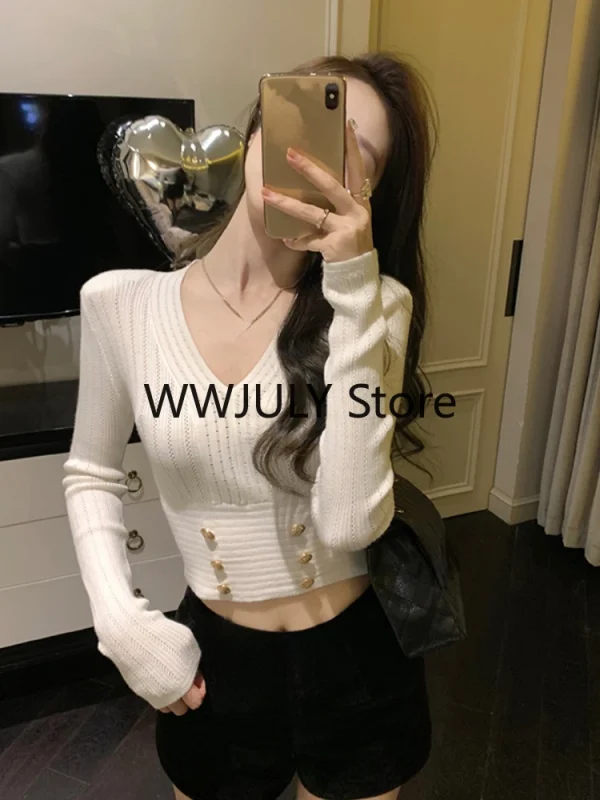 Casual Knitted Sweater Woman Outwear Basic Korean Fashion Blouse Office - Image 2