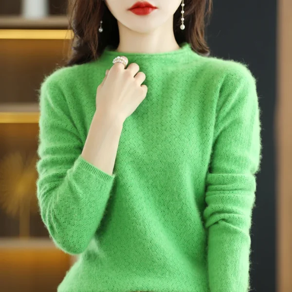 mink cashmere sweater women's O-neck pullover fashion hollow knit