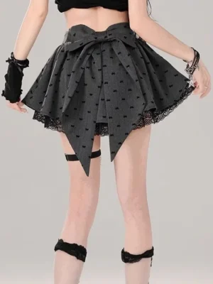 Women Ballet Core K pop Polka Dot Mini Bow Skirt