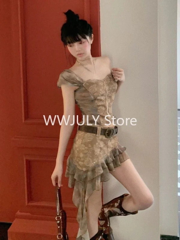 Irregular Hip Wrap Skirt Two Piece Set Fashion Female Clothes Chic - Image 3