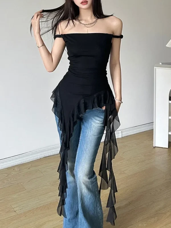 Fairy T-shirts Solid Sleeveless Slim Fit Grunge Tops Women