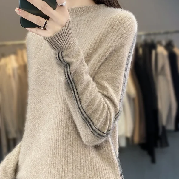 wool ladies semi-turtle neck fashion loose solid color cashmere sweater - Image 4