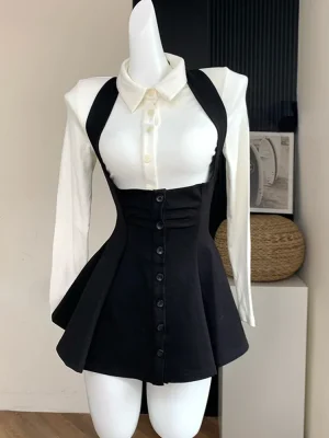 Fall Outfits Office Lady Skirt Sets Lapel Cardigan Crop Tops