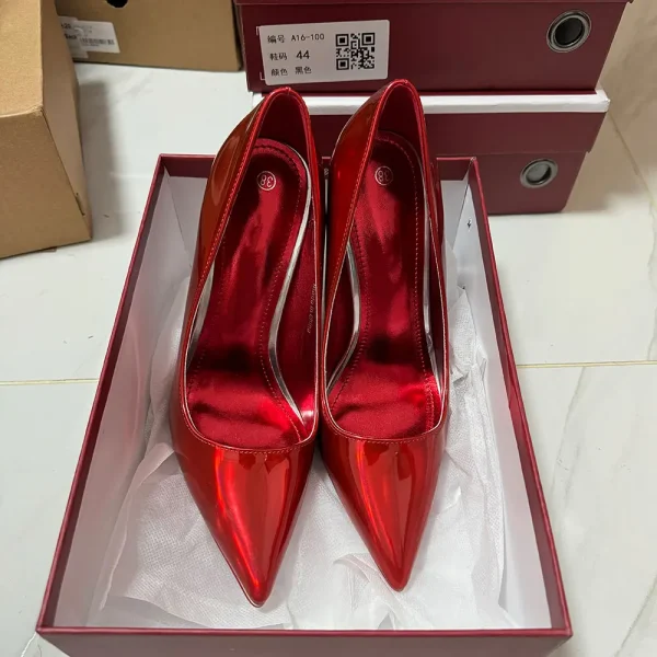 Super High Heels Women Sexy Shiny Red Pumps - Image 3