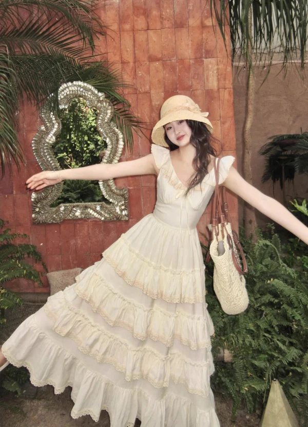 Woman French Elegant Midi Dress Even Party Holiday Fairy Cake Dress - Image 6