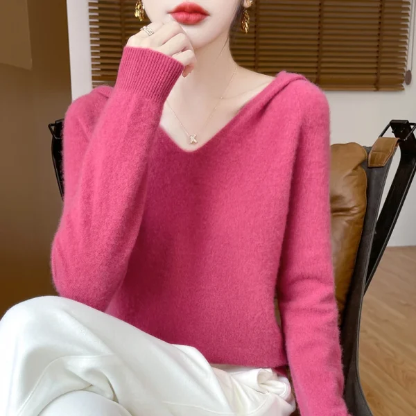 Wool Sweater V-neck Casual Loose Cashmere Knitwear Korean Fashion - Image 3