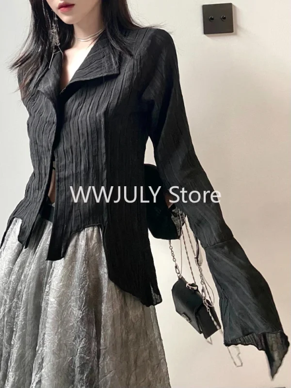 Gothic Black Shirt Yamamoto Style Dark Aesthetic Blouse Women - Image 2