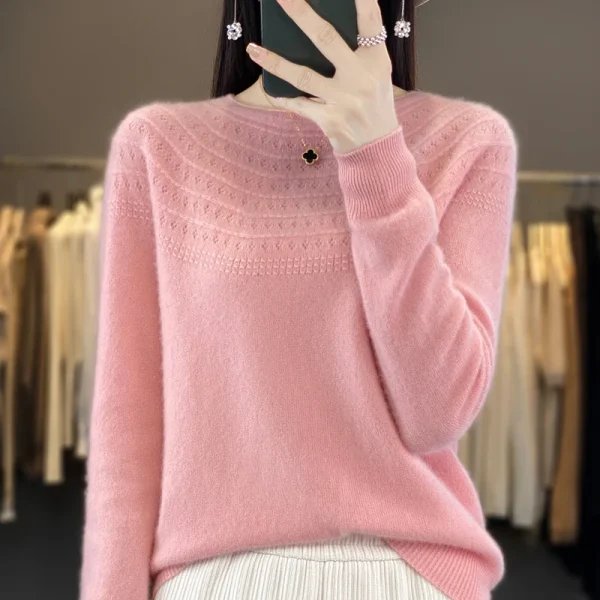 wool cashmere sweater women's O-neck pullover leisure knitted sweater - Image 3