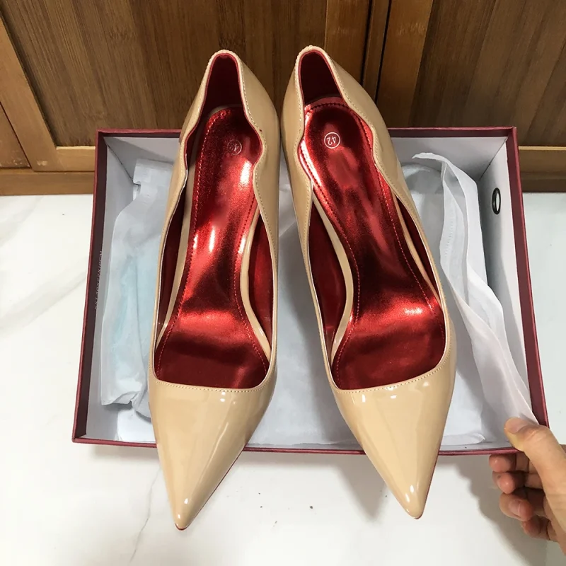Design Glossy Nude Elegant Curl Cut Women Pointy Toe 12cm High Heel - Image 5
