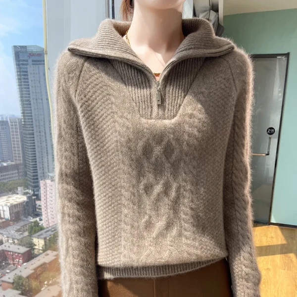 Wool Fall/winter cashmere sweater Women's lapel - Image 2