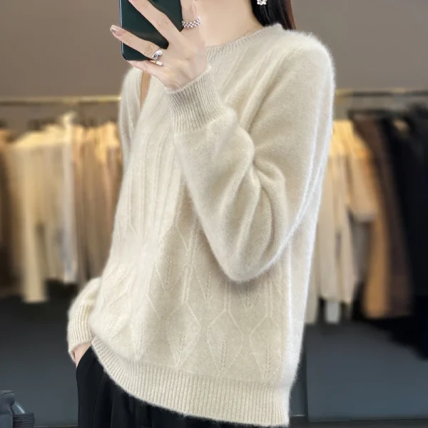 Sweater O-Neck Thick Warm Twist Cashmere Knitted Jumpers - Image 5