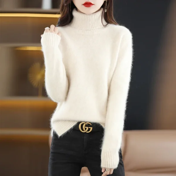 velvet women's sweater solid color turtleneck knit pullover - Image 6