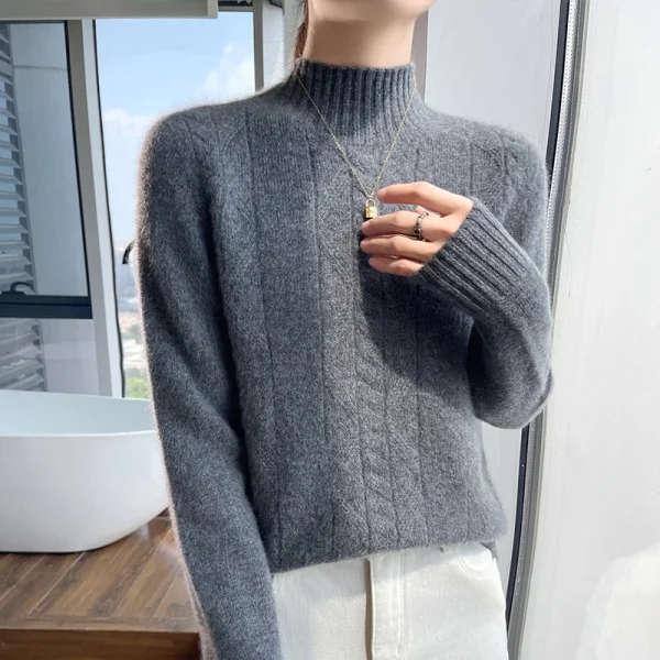 winter cashmere sweater Women's semi-turtleneck - Image 6