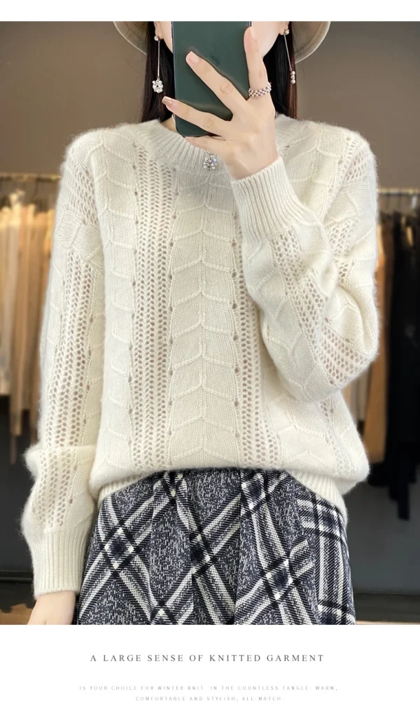 Sweater Women's Round Neck Pullover Warm Bottom Knit Shirt - Image 9