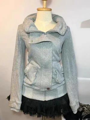 Wool Zipper Hoodie Cardigan Woman Aesthetics Slim Fit