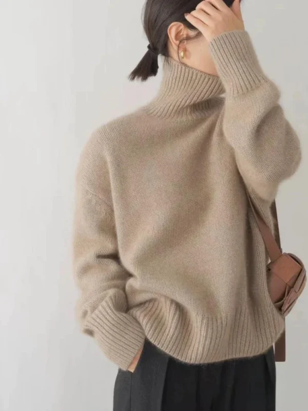 Wool High Lapel Pullover 2025 Spring Casual Loose Thick Knitted Tops - Image 2