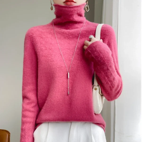 wool turtleneck solid color long sleeve pullover fashion - Image 3