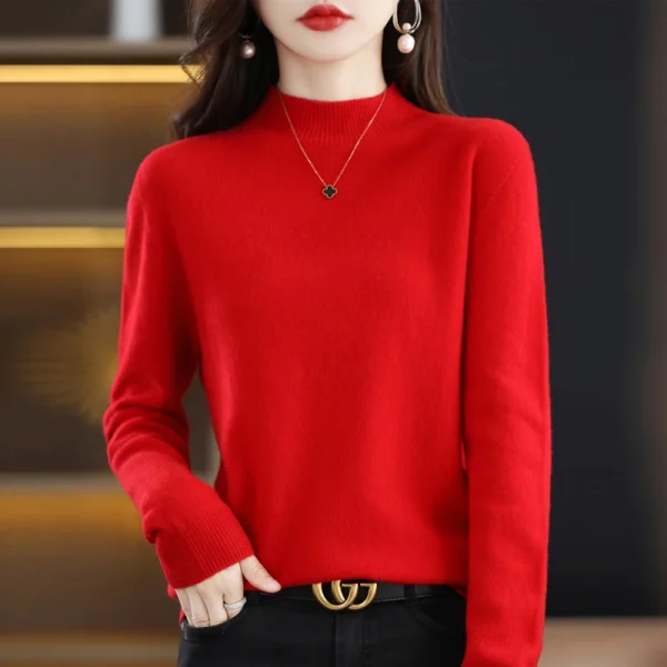 wool cashmere sweater women's sweater semi-high-necked - Image 6